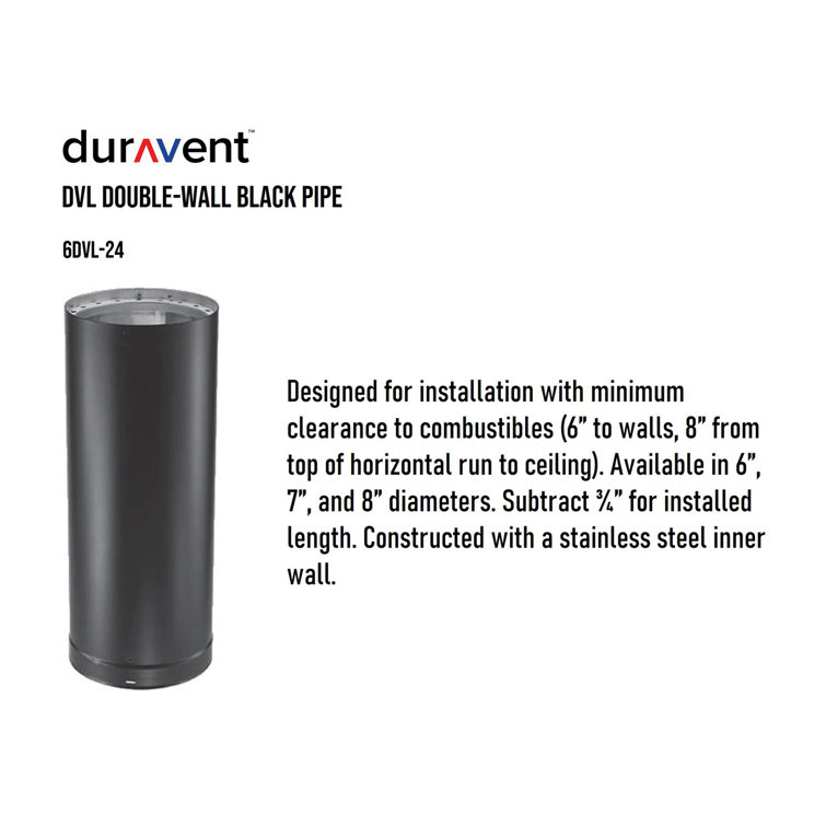 Dura Vent DuraVent DVL Galvanized Steel Double Wall Stove Pipe, 6 x 24